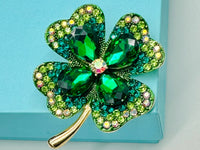 Four Leaf Clover Brooch St. Patrick's Day Rhinestone Brooch Shamrock Pin