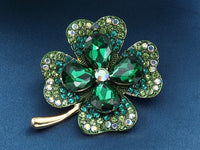 Four Leaf Clover Brooch St. Patrick's Day Rhinestone Brooch Shamrock Pin