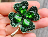 Four Leaf Clover Brooch St. Patrick's Day Rhinestone Brooch Shamrock Pin