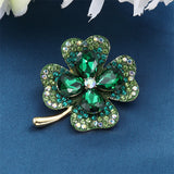 Four Leaf Clover Brooch St. Patrick's Day Rhinestone Brooch Shamrock Pin