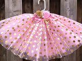 Pink with gold polka dots tutu with headband