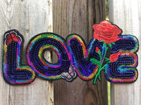 Large love iron on patch love applique love sequin patch love sequin iron on patch rainbow love iron on patch love embroidered patch