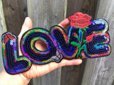 Large love iron on patch love applique love sequin patch love sequin iron on patch rainbow love iron on patch love embroidered patch