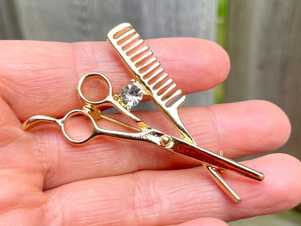 Scissors brooch comb brooch scissors in comb pin Hairdresser Pin Hairdresser brooch Hair Stylist pin Hair Stylist brooch