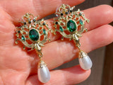 Large Rhinestone Green Brooch Earrings Vintage Style Brooch Earrings Baroque Style Pin Baroque Style Brooch Holiday Gift