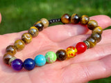 Handmade Natural Tiger Eye Stone Beads Chakra Bracelet for Men/Women adjustable length Clearance