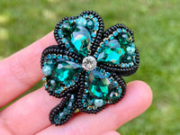 Hand beaded Four leaf clover brooch St. Patrick's Day rhinestone brooch lucky clover brooch Shamrock pin mother's day gift gift for her