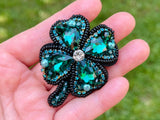 Hand beaded Four leaf clover brooch St. Patrick's Day rhinestone brooch lucky clover brooch Shamrock pin mother's day gift gift for her