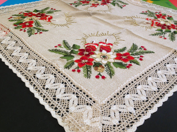 Christmas white embroidered napkins, holiday table decor, cloth