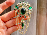 Large Rhinestone Green Brooch Earrings Vintage Style Brooch Earrings Baroque Style Pin Baroque Style Brooch Holiday Gift