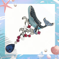 Whale Brooch Blue Whale Pin Vintage Style Pin Rhinestone Whale Brooch