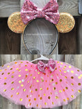 Pink with gold polka dots tutu pink gold ears pink tutu gold tutu birthday tutu red gold party tutu gold pink red outfit
