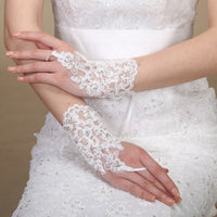 Wedding Gloves Lace Bridal Gloves Lace Rhinestone Gloves Lace Gloves Fingerless Rhinestone Bridal Gloves for Wedding Party CLEARANCE